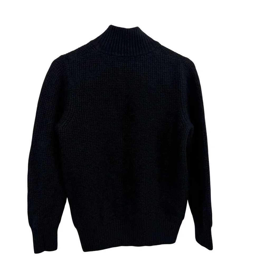Quince Sweater Womens Size Medium Black Cashmere Waffle Knit Henley Mock Neck